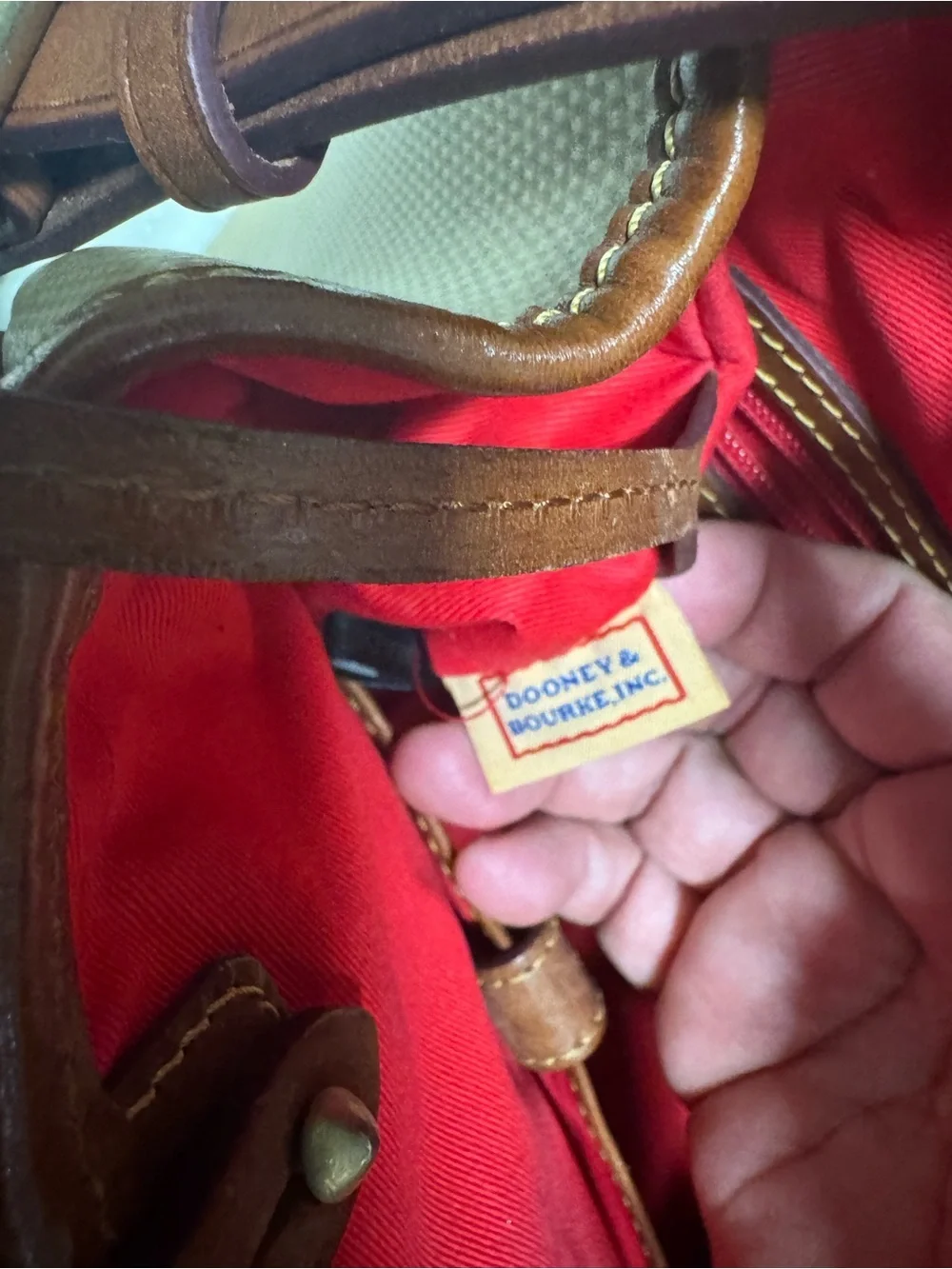 Dooney & Bourke Cream Satchel with Tan Leather Trim - Picture 13 of 15